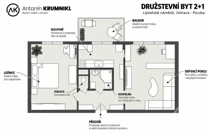 Prodej bytu 2+1, Ostrava - Poruba, Liptaňské náměstí, 54 m2