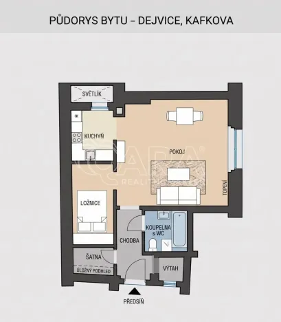 Pronájem bytu 1+kk, Praha - Dejvice, Kafkova, 39 m2
