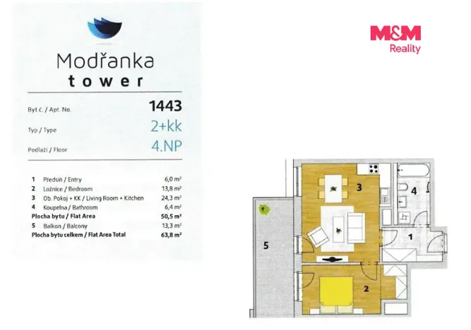 Pronájem bytu 2+kk, Praha - Modřany, Zlochova, 51 m2