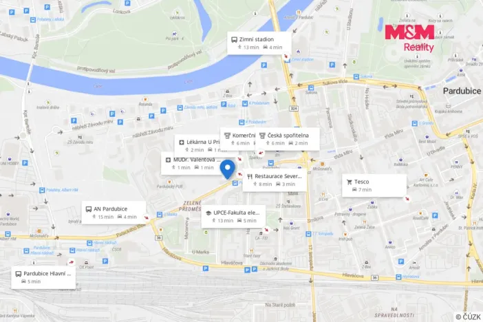 Prodej bytu 1+kk, Pardubice - Zelené Předměstí, Palackého třída, 31 m2