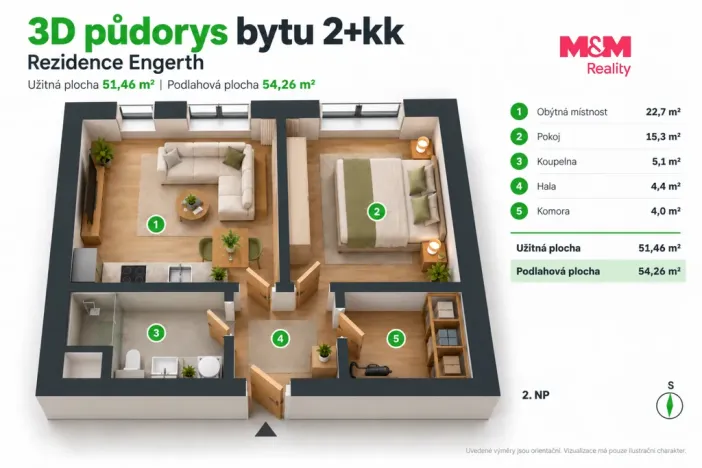Pronájem bytu 2+kk, Kladno, Engerth, 51 m2