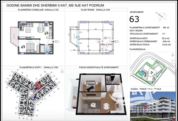 Prodej bytu 2+kk, Qerret, Albánie, 55 m2