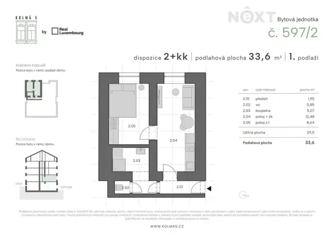 Pronájem bytu 2+kk, Praha - Vysočany, Kolmá, 34 m2