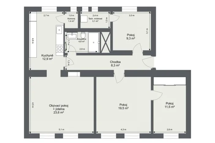 Prodej bytu 4+1, Děčín - Děčín I-Děčín, Nerudova, 94 m2