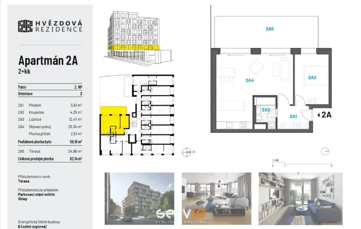 Pronájem bytu 2+kk, Brno, Hvězdová, 58 m2