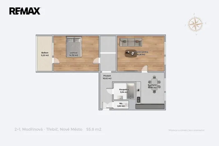 Prodej bytu 2+1, Třebíč - Nové Město, Modřínová, 56 m2