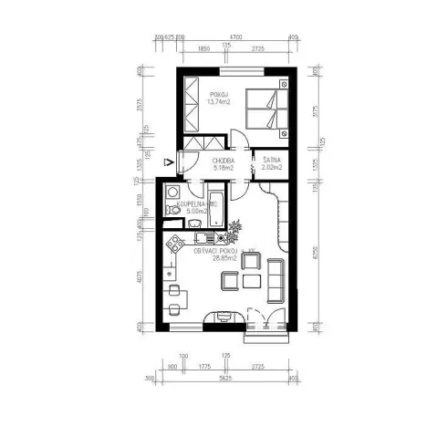 Pronájem bytu 2+kk, Pardubice - Trnová, Josefa Bublíka, 57 m2