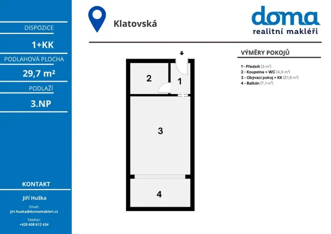 Prodej bytu 1+kk, Brno, Klatovská, 29 m2