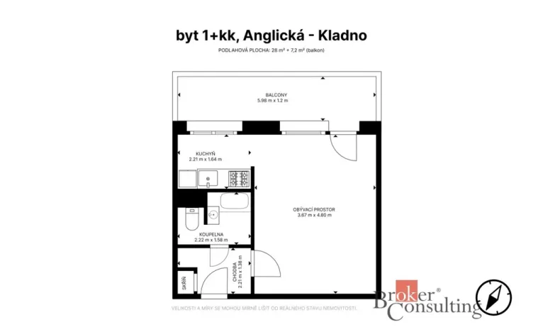Prodej bytu 1+kk, Kladno - Kročehlavy, Anglická, 25 m2
