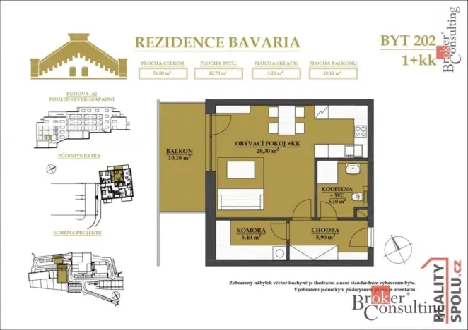 Pronájem bytu 1+kk, Brno - Jehnice, Kleštínek, 56 m2