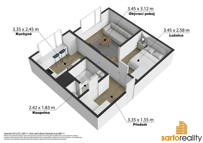 Pronájem bytu 1+1, Ústí nad Labem, Jizerská, 42 m2