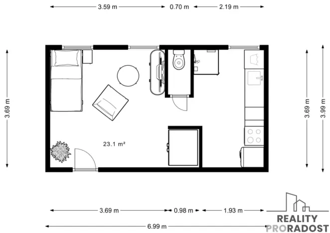 Pronájem bytu 1+1, Břeclav - Charvátská Nová Ves, SNP, 27 m2
