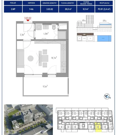 Pronájem bytu 1+kk, Brno - Zábrdovice, Bratislavská, 27 m2