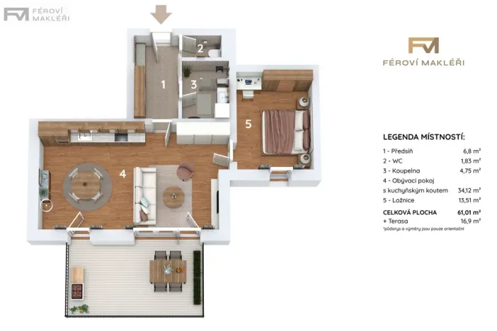 Pronájem bytu 2+kk, Frýdek-Místek, 61 m2