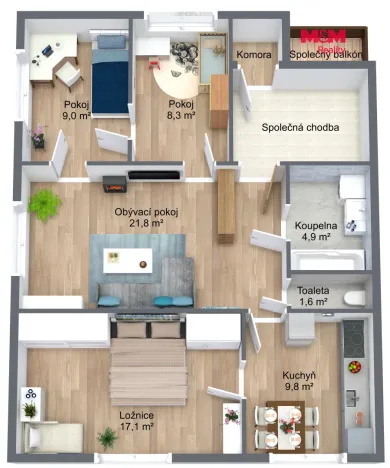 Prodej bytu 4+1, Větrušice, Jižní, 74 m2