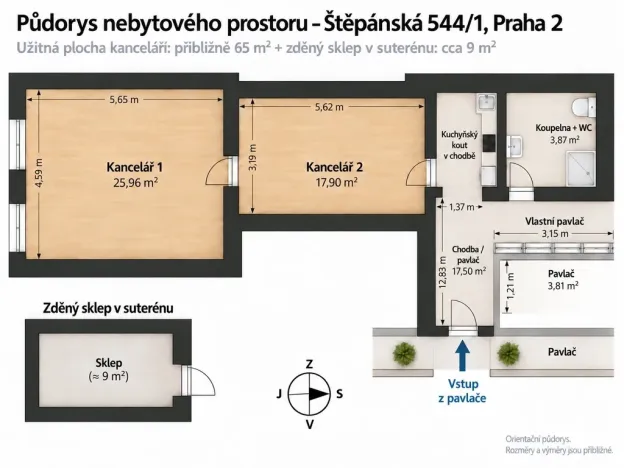 Pronájem ordinace, Praha - Nové Město, Štěpánská, 74 m2