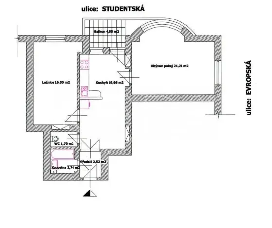 Pronájem bytu 2+1, Praha - Dejvice, Studentská, 65 m2