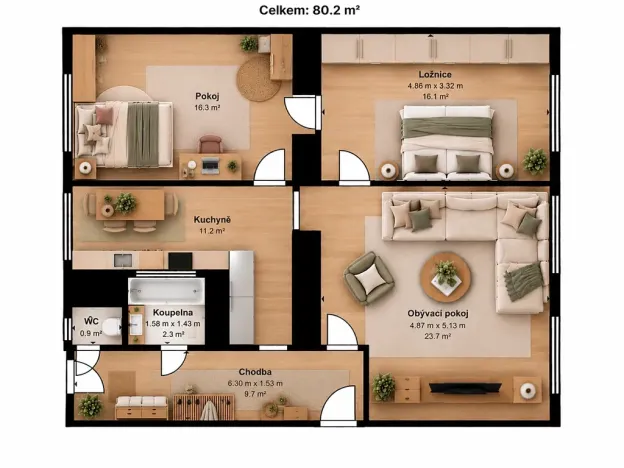 Prodej bytu 3+1, České Budějovice, Komenského, 80 m2