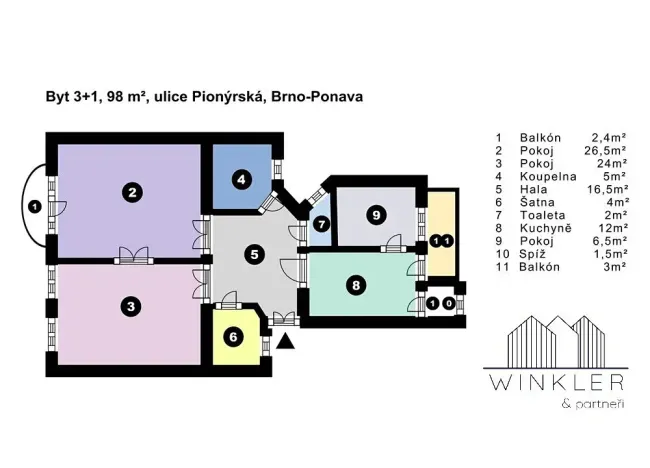 Pronájem bytu 3+1, Brno, Pionýrská, 98 m2