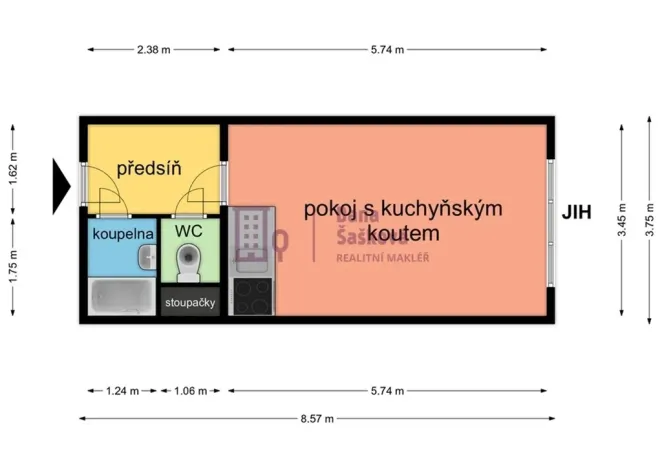 Pronájem bytu 1+kk, Jindřichův Hradec - Jindřichův Hradec III, sídliště Vajgar, 27 m2