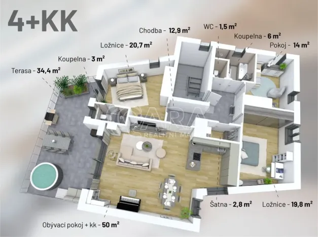 Pronájem bytu 4+kk, Praha - Hloubětín, Mandloňová, 174 m2