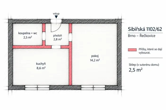 Prodej bytu 1+1, Brno - Řečkovice, Sibiřská, 28 m2